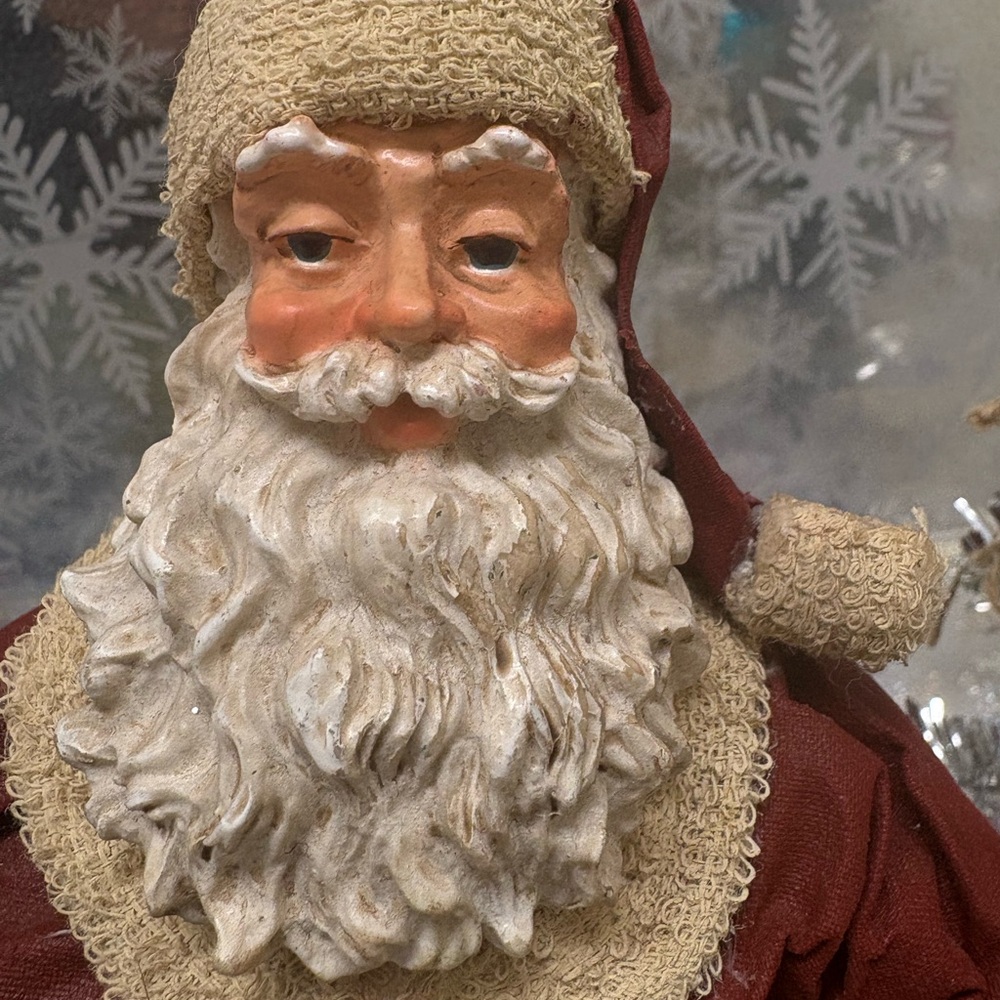 Kirklands Burgundy and Cream Santa Claus Figurine